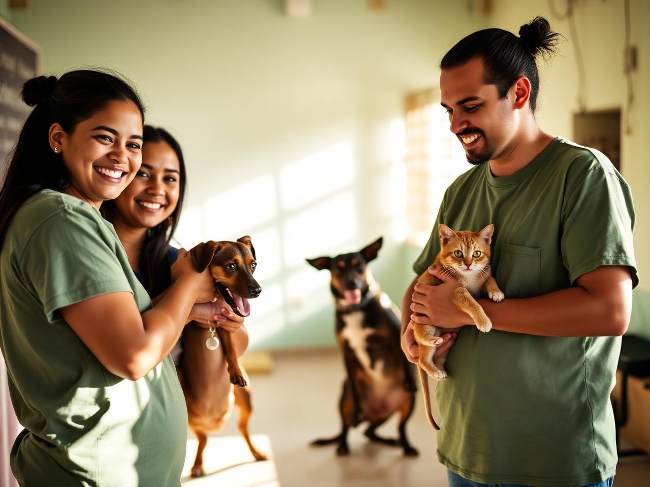 Equipe da ONG Nova Chance cuidando dos animais resgatados